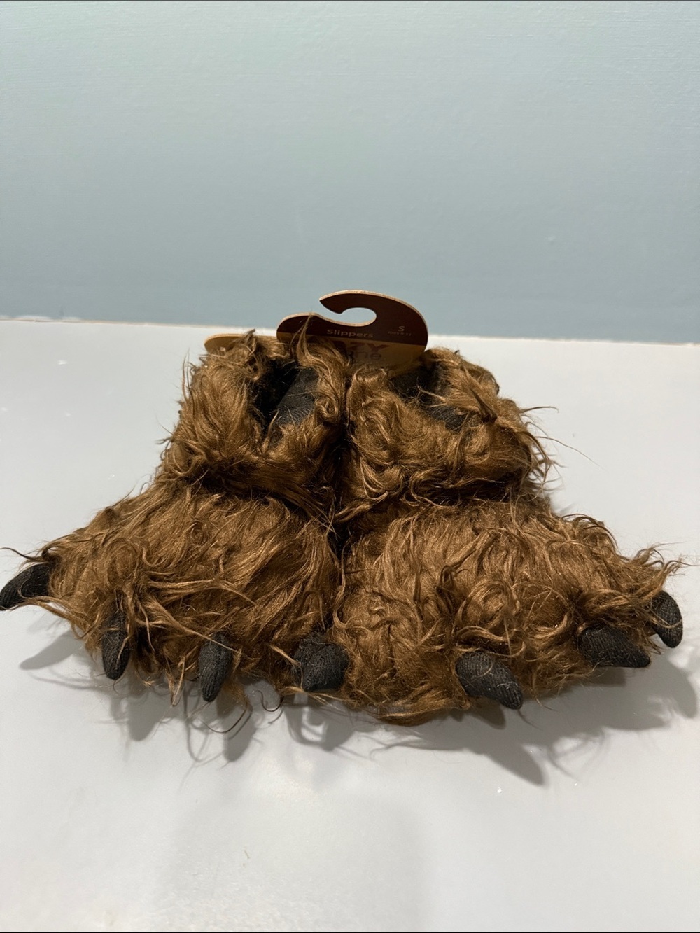 Lazy One Brown Furry Bear Paw Slippers
